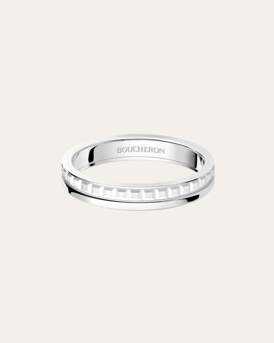 18K White Gold Quatre Double Wedding Band Ring, White Edition